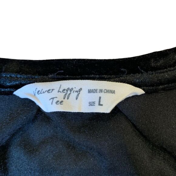 Spring + Mercer Black Crushed Velvet V-Neck Velvet Legging Tee Tunic Women's L - Picture 4 of 5